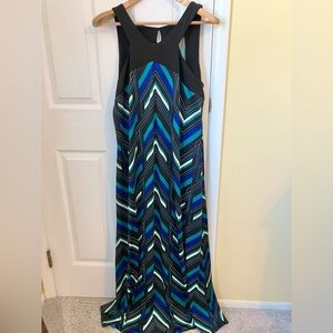 NY Collection Chevron Patterned Black and Blue Maxi Dress